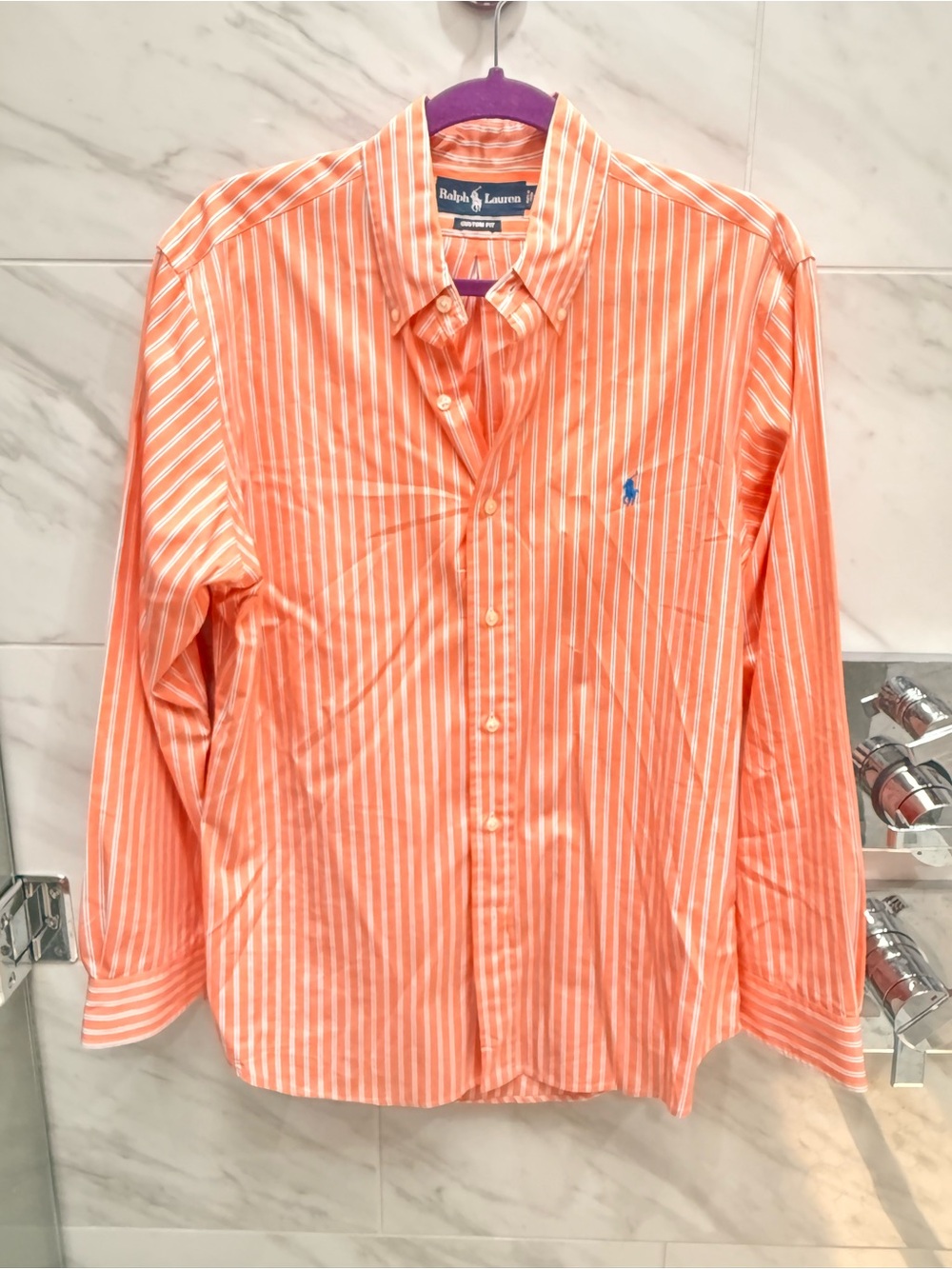 Ralph Lauren Orange and White Vertical Stripe Button-Down Shirt